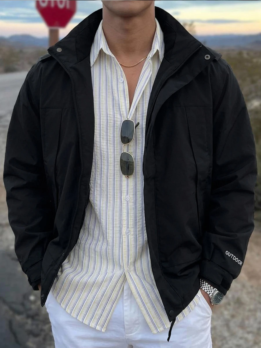 DAZY Spring/Autumn Korean Style Hooded Men's Softshell Jacket And Outerwear - Black - View 1