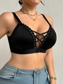 DesireSculpt 1件大码女士无钢圈交叉文胸 - 黑色 - 查看 4
