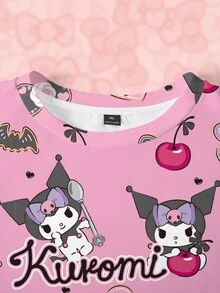 HELLO KITTY AND FRIENDS | SHEIN 大尺碼女款字母卡通印花長袖休閒圓領衛衣 秋季 - 白色 - 查看 5