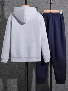SHEIN 兒童青少年男孩休閒字母印花連帽衛衣與運動長褲套裝 2件組，適合秋冬開學季舒適穿著 - 彩色 - 查看 5