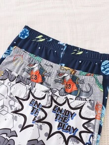 SHEIN 6件組兒童青少年男孩休閒日常百搭舒適太空圖案足球圖案恐龍圖案圓領寬鬆長袖睡衣褲針織修身居家服套裝 - 彩色 - 查看 4