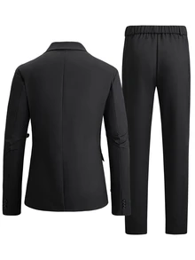 Manfinity Mode Men Solid Blazer & Chain Detail Suit Pants - Black - View 2