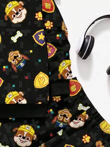 SHEIN | PAW Patrol 2件組小男孩圓領卡通徽章骨頭印花運動衫與慢跑褲，春秋休閒穿著 - 黑色 - 查看 4
