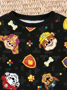 SHEIN | PAW Patrol 2件組小男孩圓領卡通徽章骨頭印花運動衫與慢跑褲，春秋休閒穿著 - 黑色 - 查看 3