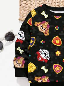 SHEIN | PAW Patrol 2件組小男孩圓領卡通徽章骨頭印花運動衫與慢跑褲，春秋休閒穿著 - 黑色 - 查看 5