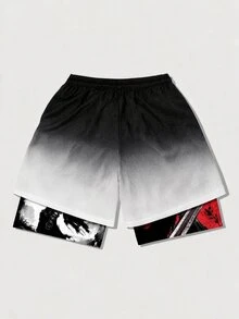 Gym Rark Pantalones cortos deportivos casuales para hombre con estampado de letras, cintura con cordón y doble capa - Multicolor - Ver 2