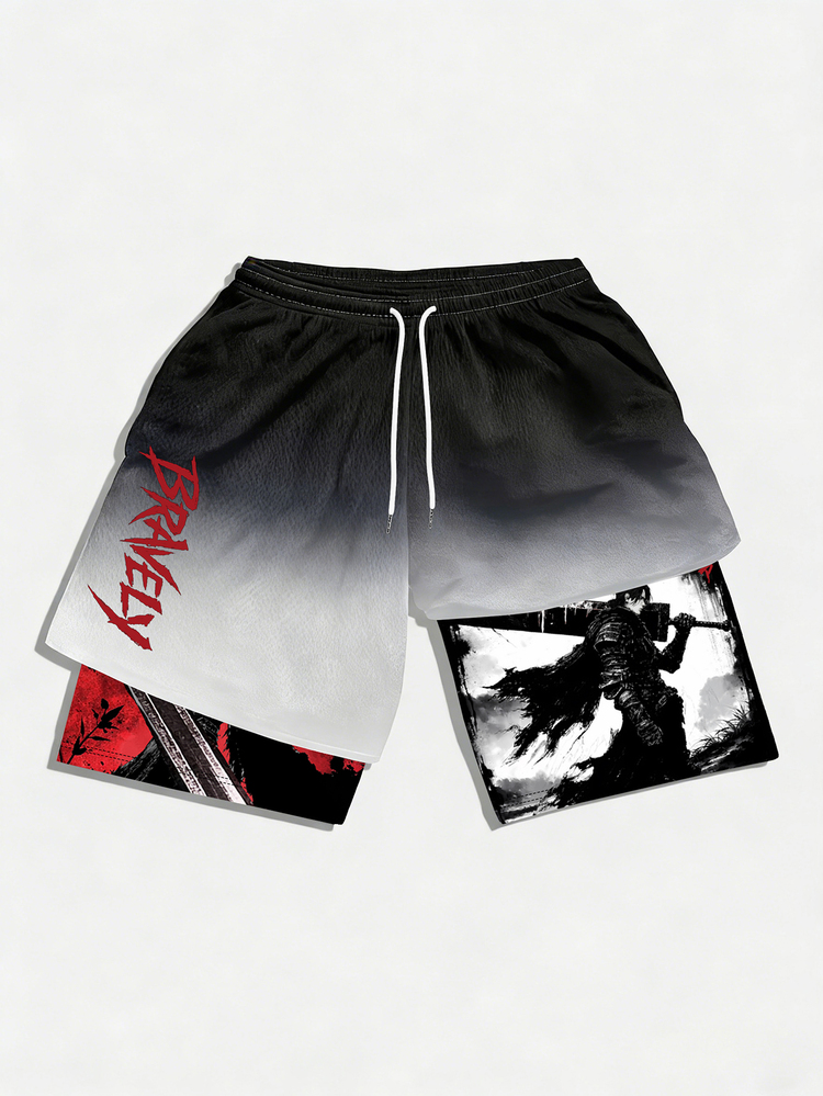 Gym Rark Men's Casual Letter Print Drawstring Waist Double Layer Sports Shorts - Multicolor - View 1