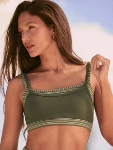 GLOWMODE FeatherFit™ Stripe Flow 2-In-1 Double Strap Sports Bra With Removable Cups Low Impact Outdoor Yoga Studio Daily - Trail Green - View 3