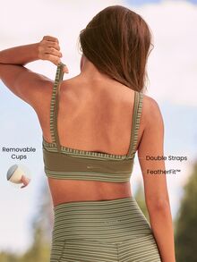 GLOWMODE FeatherFit™ Stripe Flow 2-In-1 Double Strap Sports Bra With Removable Cups Low Impact Outdoor Yoga Studio Daily - Trail Green - View 2