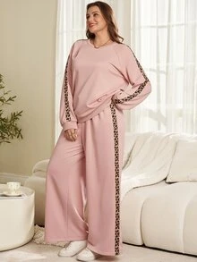 EMERY ROSE طقم نسائي مقاس كبير بتصميم كتل لونية، سويت شيرت بأكمام طويلة وبنطال رياضي، كاجوال للاستخدام اليومي، ملابس شتوية للنساء خريف وشتاء 2026 - متعدد الألوان - مشاهدة 3
