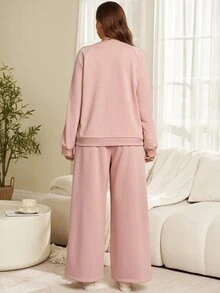 EMERY ROSE طقم نسائي مقاس كبير بتصميم كتل لونية، سويت شيرت بأكمام طويلة وبنطال رياضي، كاجوال للاستخدام اليومي، ملابس شتوية للنساء خريف وشتاء 2026 - متعدد الألوان - مشاهدة 4