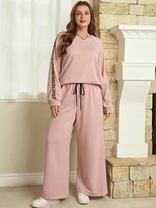 EMERY ROSE طقم نسائي مقاس كبير بتصميم كتل لونية، سويت شيرت بأكمام طويلة وبنطال رياضي، كاجوال للاستخدام اليومي، ملابس شتوية للنساء خريف وشتاء 2026 - متعدد الألوان - مشاهدة 5