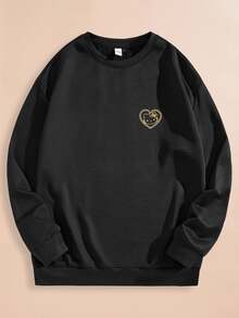 HELLO KITTY AND FRIENDS | SHEIN Sweatshirt Pullover Unisex Kasual Rajut Longgar Motif Kartun Emas Warna Hitam 1 Potong - Hitam - View 2