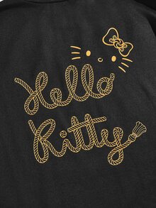 HELLO KITTY AND FRIENDS | SHEIN Sweatshirt Pullover Unisex Kasual Rajut Longgar Motif Kartun Emas Warna Hitam 1 Potong - Hitam - View 5