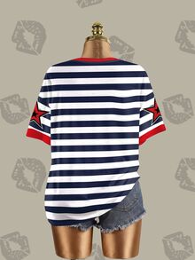 Betty Boop x SHEIN Plus Size Summer Casual Cartoon Striped Print T-Shirt - White - View 4