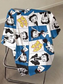 Betty Boop x SHEIN Plus Size Cartoon Figure Graphic Round Neck Short Sleeve T-Shirt - White - View 2