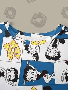 Betty Boop x SHEIN Plus Size Cartoon Figure Graphic Round Neck Short Sleeve T-Shirt - White - View 5