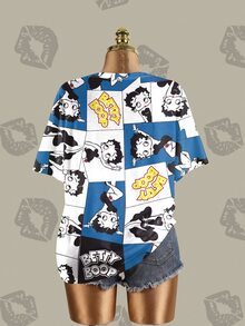 Betty Boop x SHEIN Plus Size Cartoon Figure Graphic Round Neck Short Sleeve T-Shirt - White - View 4