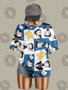 Betty Boop x SHEIN Plus Size Cartoon Figure Graphic Round Neck Short Sleeve T-Shirt - White - View 3