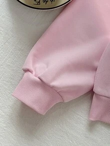 SHEIN Tween少女青少年女孩粉綠色龍蝦字母印花寬鬆衛衣條紋寬腿褲2件套 - 粉色 - 查看 7