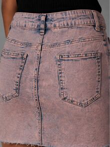 Zerodot Women Peach Tinted Wash Denim Skirt Casual Daily Fall Pre Fall - Pink - View 7