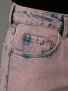 Zerodot Women Peach Tinted Wash Denim Skirt Casual Daily Fall Pre Fall - Pink - View 8