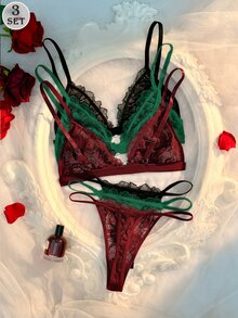 Crystal Vow 6pcs Sexy Lace Patchwork Front Closure Lingerie Set For Women - Multicolor - View 3