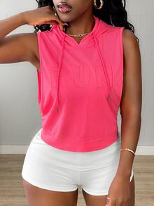 Core Rhythm Women's Letter Embroidered Drawstring Hooded Sweatshirt - Hot Pink - View 5