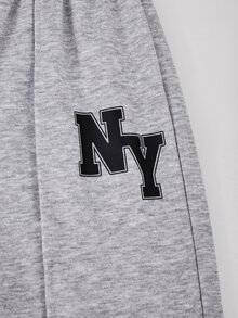 SHEIN Sparklyn Tween Girls 2pcs/Set Sweatshirt Set, Regular Thickness Spring/Autumn Sweatshirt Outfit, Vintage, Back To School, Loose, Knit, Casual, Minimalist, Fall - Light Grey - View 6