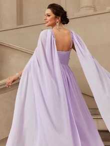 VOLUPTÉ CURVE Plus Size Women's Spring/Summer Purple Dress Chiffon Square Neck Ruched, Elegant Banquet Birthday Party Wedding Guest Dress Women - Purple - View 2