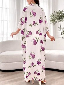 Al Najma Collared Printed Multicolor Loose Short Sleeve Dress Holiday Floral Dress Autumn Modest White - Multicolor - View 8