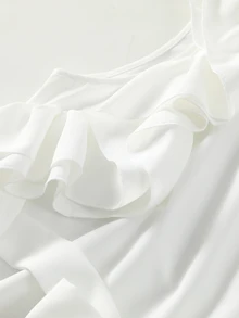 GlowEve CURVE Plus Size Women's Solid Color Ruffle Waist Tie Fashion Shirt - White - View 5