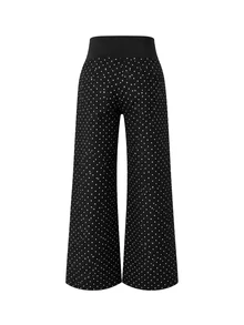 Momance Celana Jeans Denim Hamil Motif Polkadot dengan Kantong, Potongan Longgar dan Lebar - Hitam - View 3