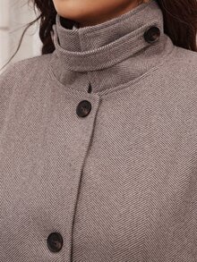 SHEIN Clasi Plus Size Minimalist Versatile Button Long Sleeve Jacket Vintage Fall - Camel - View 8