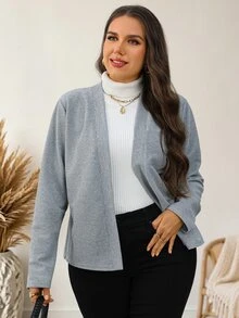 EMERY ROSE Plus Size Casual Elegant Versatile Jacket For Autumn Fall Office Working Formal Grey - Grey - View 6