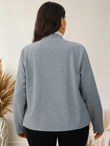 EMERY ROSE Plus Size Casual Elegant Versatile Jacket For Autumn Fall Office Working Formal Grey - Grey - View 2