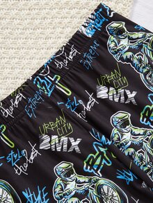 Teen Boys Glow-In-The-Dark Pajama Set,Motorcycle Pattern Snug Fit Long Sleeve Top & Pants,Black Autumn Gothic Holiday Essential Comfortable Nightwear - Black - View 5
