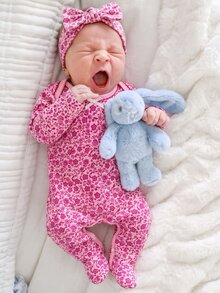 [Random 5 Sets, 1 Set Sent] Newborn 0-12 Months Home Romper, Forest Style Ditsy Floral With Chain Craft Contrast Color, Fresh Ins Style, Long Sleeve Footed, Snap Button Design, Easy To Put On And Take Off, Home Casual, Daily Outings, Spring Summer, All Season - Multicolor - View 9
