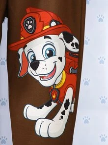 SHEIN | PAW Patrol Boys Brown Beige Color Block Cartoon Dog Letter Print Hoodie Set Fall Casual Loose Long Sleeve Ribbed Cuffs Back To School Outfits - Brown - View 5