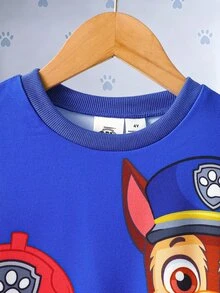 SHEIN | PAW Patrol 小男孩皇家藍白色拼接卡通狗印花寬鬆圓領運動衫與慢跑褲套裝 可愛返校秋季穿搭 - 彩色 - 查看 5