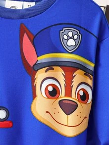 SHEIN | PAW Patrol 小男孩皇家藍白色拼接卡通狗印花寬鬆圓領運動衫與慢跑褲套裝 可愛返校秋季穿搭 - 彩色 - 查看 7