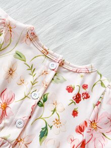 SHEIN Vintaside Kids 2件組女嬰洋裝，春秋休閒可愛仙女森系刺繡洋裝，適合幼兒野餐度假，粉色花卉 - 彩色 - 查看 9