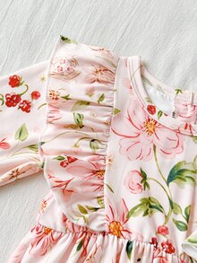 SHEIN Vintaside Kids 2件組女嬰洋裝，春秋休閒可愛仙女森系刺繡洋裝，適合幼兒野餐度假，粉色花卉 - 彩色 - 查看 10