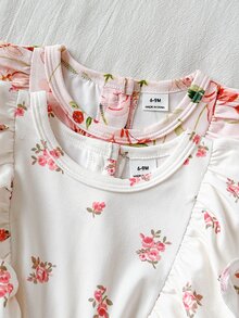 SHEIN Vintaside Kids 2件組女嬰洋裝，春秋休閒可愛仙女森系刺繡洋裝，適合幼兒野餐度假，粉色花卉 - 彩色 - 查看 11