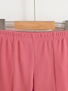SHEIN Elladie kids 2件組少女簡約時尚粉色蝴蝶結黑色上衣與粉色長褲運動套裝 - 彩色 - 查看 7