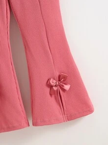 SHEIN Elladie kids 2件組少女簡約時尚粉色蝴蝶結黑色上衣與粉色長褲運動套裝 - 彩色 - 查看 8