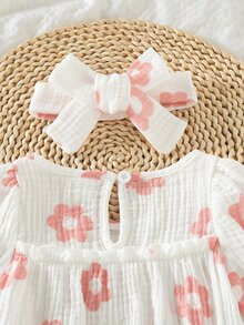 SHEIN 3pcs Baby Cute Rabbit Embroidery & Pom Pom Decor Sleeveless Bodysuit Set, Summer Daisy Baby Outfit - Pink - View 4