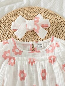 SHEIN 3pcs Baby Cute Rabbit Embroidery & Pom Pom Decor Sleeveless Bodysuit Set, Summer Daisy Baby Outfit - Pink - View 8