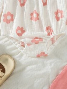 SHEIN 3pcs Baby Cute Rabbit Embroidery & Pom Pom Decor Sleeveless Bodysuit Set, Summer Daisy Baby Outfit - Pink - View 7