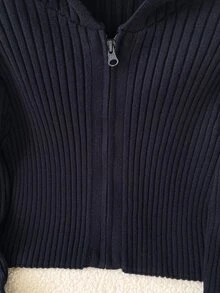 SHEIN Tween Girl Simple Versatile Zipper Long Sleeve Hooded Knit Cardigan - Navy Blue - View 4